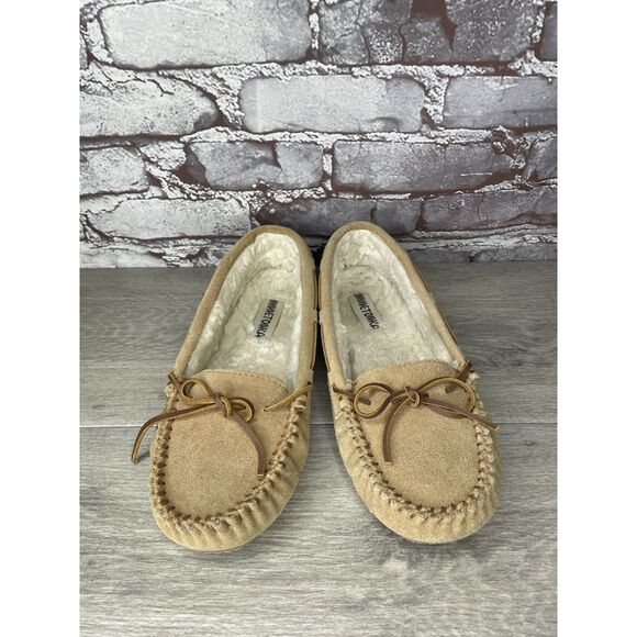 Minnetonka Cally Suede Faux Fur Lined Slip On Slippers Women Sz 10M US/41EU 4052 - Picture 4 of 16